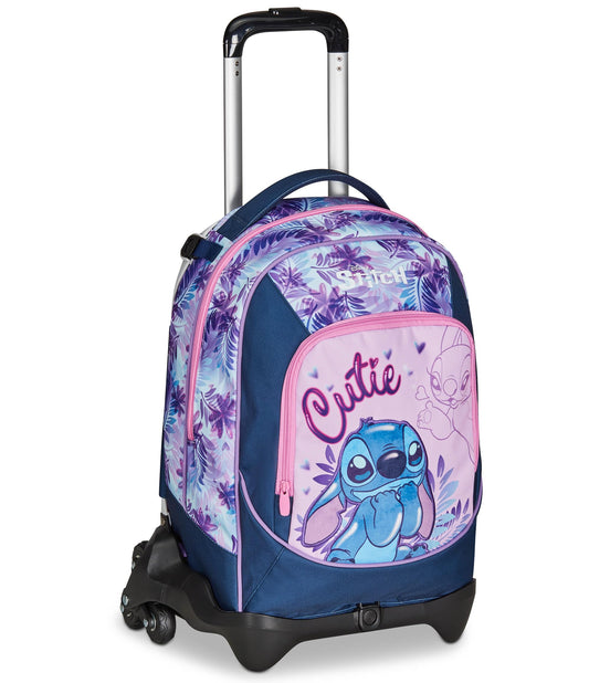 Seven Trolley Scuola Jack 3 Ruote,DISNEY - LILO & STITCH 2CUTE, Azzurro Rosa, 3 in 1, Triplo Uso, Zaino Con Carrello Sganciabile, Tasca Porta Borraccia - Zaino Scuola Bambina