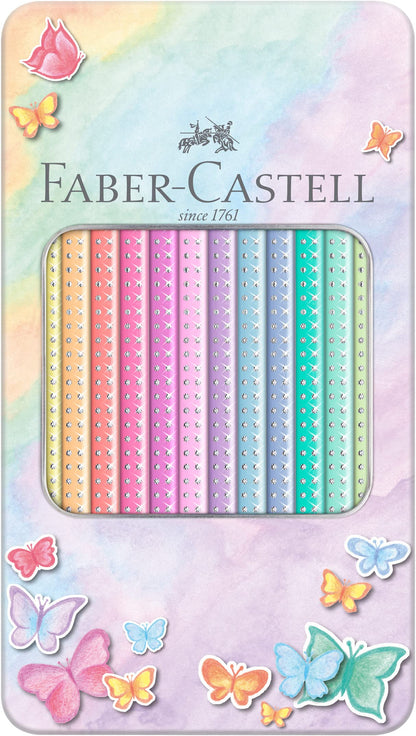 Faber-Castell - Matite colorate Sparkle Pastel, confezione da 12 pezzi, scatola in metallo