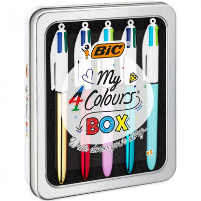 METAL BOX 5 PENNE SFERA 4 COLOURS MEDIUM BIC