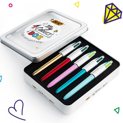 METAL BOX 5 PENNE SFERA 4 COLOURS MEDIUM BIC