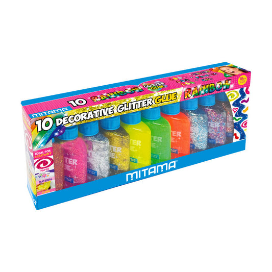 COLLA GLITTER BAMBINI LAVABILE 10 PEZZI 37 ML RAINBOW SENZA SOLVENTE 62896 MITAMA 3 ANNI+